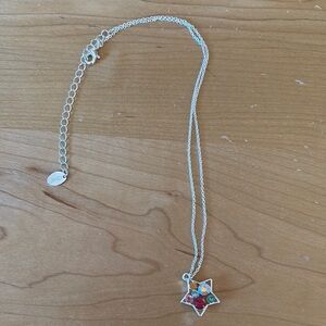 Silver Star Pendant Necklace with Multicolor Gemstones